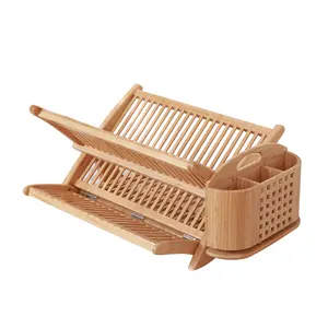 Practical Folding Bamboo Dish Drying Rack Without Chopsticks Holder Dishes Holder Stand