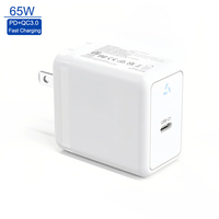 Cargador Personalizado de 65W GaN con Puerto USB-C Único, Enchufe Estadounidense, Certificado ETL, Adaptador de Pared de Carga Rápida PD para Laptop, Teléfono y Tableta