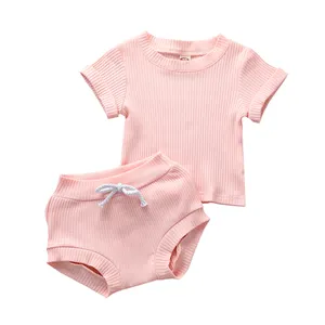 2020 Summer Baby Toddler Girls Clothes Set Soft Cotton Ribbed T shirt + Shorts 2 Pcs Outfits Clothing