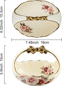 Panier de fruits floraux en or écologique de haute qualité petit panier de présentation en <span class=keywords><strong>porcelaine</strong></span> pour décor de table de cuisine - Product Image 2
