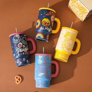 Mug en céramique Buffy avec paille, design de dessin animé jaune, tasse isotherme pour boissons chaudes et froides, coffret cadeau, tasse individuelle - Product Image 5