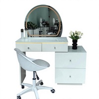 Table de toilette moderne pour chambre à coucher avec rangement, miroir éclairé et chaise - Design écologique