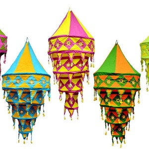 Hanging Paper Lanterns Water Drop Shape Boho Style 6-Color Print Decorative <b>Ceiling</b> Installations Red Yellow Blue Orange Pattern - Product Image 6