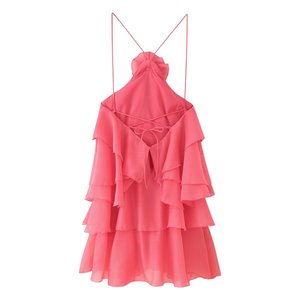 Offre Spéciale décontracté été Slip robe pour femmes 5 couleurs avant fleur bretelles Spaghetti Maxi longueur tissé sans col naturel solide - Product Image 5
