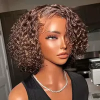 Perruque Bob Jerry Curl Transfrontalière Transparente Sans Lacet avec Petites Boucles Modèle A-60 Plusieurs Couleurs