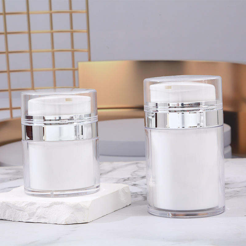 electroplate silver ring  jar with top press pump
