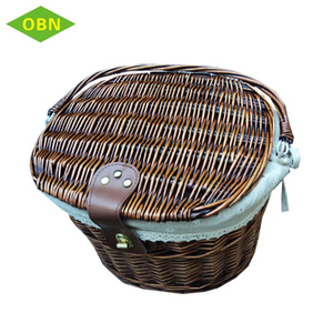 Panier à vélo rectangulaire en osier avec poignée tressée