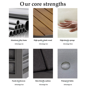 Muebles de Jardín Modernos y Lujosos en <span class=keywords><strong>Gris</strong></span>, Sofá Seccional en Forma de L para Patio <span class=keywords><strong>Exterior</strong></span>, Sofá de Madera de Teca y <span class=keywords><strong>Aluminio</strong></span> para Conversación - Product Image 4