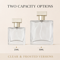 Botol Parfum Kaca Persegi 25ml 50ml, Transparan/Buram, Kosong, dengan Pompa Warna Emas