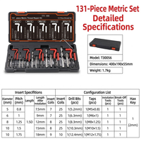 Kit de réparation de filetages métriques et impériaux en acier de qualité supérieure, 131 pièces, avec inserts et tarauds autotaraudeurs, forets, tailles métriques, coffret à outils en plastique