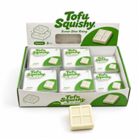 Jouet anti-stress souple en forme de bloc de tofu à remontée lente, motif quadrillé, pour enfants de 5 à 7 ans, non toxique, avec boîte de présentation transparente et plateau de présentation