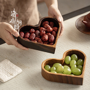 Walnut Wood Heart Shaped Fruit Tray Divided Snack <b>Box</b> For Home Living Room Coffee Table Use - Product Image 1