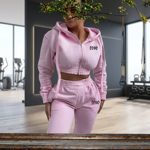 <b>Women</b> Pink 2 Piece Tracksuit Set Zip Up <b>Crop</b> Hoodie Long Sleeve Sweatpants <b>Jogger</b> Letter Casual Outfit - Product Image 2