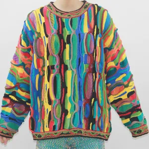 BURCHARRY sweter Pullover uniseks, baju hangat uniseks gaya Hip Hop jalanan warna Clash, labu pahit, longgar, Vintage
