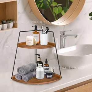 Estante de Almacenamiento para Baño de Madera y Hierro, Estante de Esquina de Doble Capa, Independiente, Duradero y Multiusos - Product Image 1