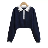 Pull en tricot personnalisé pour femmes à manches longues, col polo, pull en tricot de style Preppy pour femmes, bouton de couleur contrastée, pull en tricot pour femmes