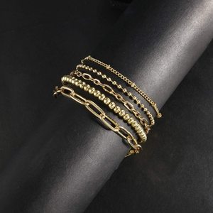 Fine Brass Jewelry Gold Plated 5pcs Elliptical Paperclip + <strong>Large</strong> Gold <strong>Beads</strong> Copper <strong>Bracelet</strong> 17+3CM Chain Link <strong>Bracelet</strong> - Product Image 2