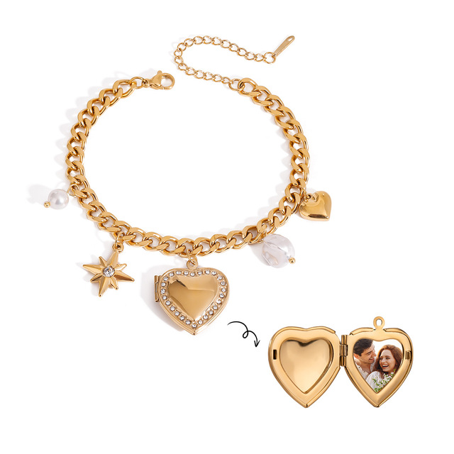 Trendy Personalized Gift Photo Charm Bracelet 18K Gold Plated Stainless Steel Fashion Italian Charm Bracelet