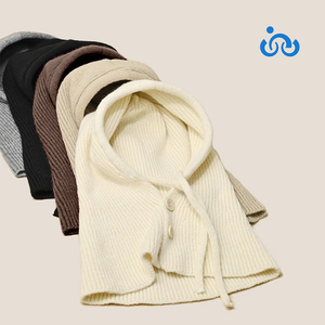 Cagoule en laine Écharpe et chapeau une pièce pour <span class=keywords><strong>femme</strong></span> Convient pour l'automne et l'hiver Protection des <span class=keywords><strong>oreilles</strong></span> polyvalente Chapeau en laine tricoté - Product Image 2