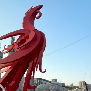 Sculpture de Phénix en Métal Extérieur Peinte, Écologique, en Acier Inoxydable, pour Bâtiment Commercial, Monument Urbain, Fabricant de Sculptures - Product Image 1