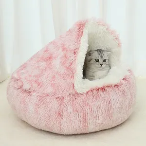 Pemasok hewan peliharaan sarang kucing mewah hangat semi-tertutup tempat tidur kucing semua musim penutup Universal sarang anjing kecil musim dingin tempat tidur hewan peliharaan