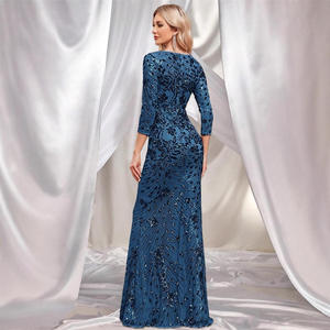 LY2336 Abiti da Sera di Lusso, Vestito Elegante con Scollo a V e Maniche 3/4, Paillettes, per Feste e Cerimonie, Abito da Damigella - Product Image 4