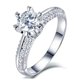 Nhà Máy Bán buôn 925 sterling Silver Ladies giữa ngón tay sáu móng vuốt kim cương Nhẫn moissanite Nhẫn đính hôn