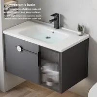 Ensemble de meubles de salle de bain en aluminium miroir avec finition laquée LED imperméable moderne, lavabo en céramique, design mural pour la maison et l'hôtel