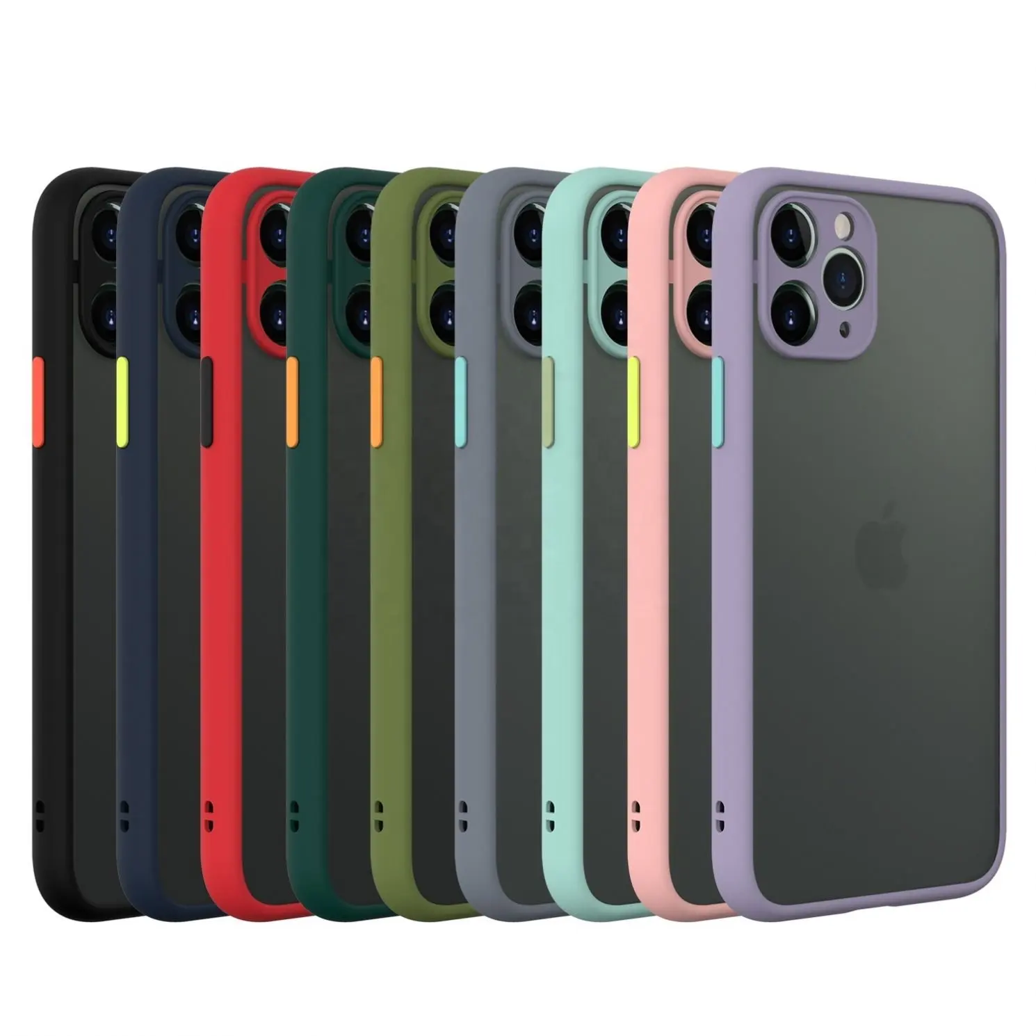 2020 Premium Matte Translucent PC Cell Phone Covers Case with Contrast Button for Apple iPhone 11 Pro Max XS XR X 9 8 Plus 7 SE
