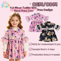 Abrigo de Otoño/Invierno para Niñas Pequeñas, Diseño Floral Personalizado OEM ODM, Cuello de Abrigo, Mangas con Volantes, Botones, Ropa de Boutique