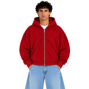 Sweat-shirt à capuche zippé rouge pour homme, coupe classique, couleur unie, décontracté, coton/polyester 350g, vêtement d'automne AURA Art-U303 - Product Image 1