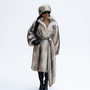 Giacca Lunga da <span class=keywords><strong>Donna</strong></span> in Finta <span class=keywords><strong>Pelliccia</strong></span> di Volpe, Spessa e Casual, per Autunno Inverno, <span class=keywords><strong>con</strong></span> Stampa, Tasche, Vestibilità Ampia e Finitura Lavata - Product Image 1