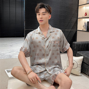 Nighty Designs été glace soie manches courtes vêtements de nuit maison vêtements grande taille hommes pyjamas mince garçons décontracté nuit costume - Product Image 2