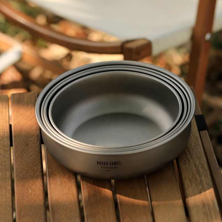 Piatto Da Campeggio In Titanio 1000 Ml - Ultraleggero, Con Manico E Borsa Rete - Per Trekking E Avventure Outdoor