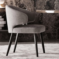 Fauteuil de salle à manger en forme de coquille, rembourré en lin gris moderne, avec pieds en bois, pour la maison et l'hôtellerie