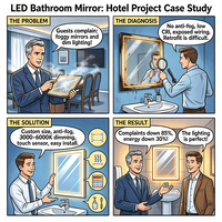 Miroir de salle de bain pour appartement, à capteur tactile, à intensité variable, éclairé par l'avant, carré, en verre trempé, anti-explosion, miroir intelligent à LED avec éclairage