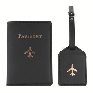 Juego de Etiquetas para Equipaje, Funda de Pasaporte de Cuero PU, Cartera, a la Moda, Impermeable, Antirrobo, Delgada, para Viajes, para Hombres y Mujeres - Product Image 1