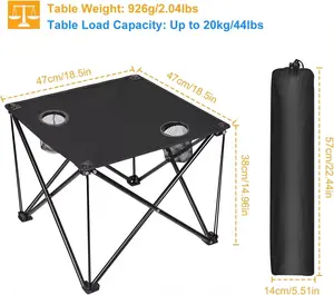 NPOT Outdoor Picnic Table Camping Fabric Design Folding Table With Cup Holders Square Rolling up Tables