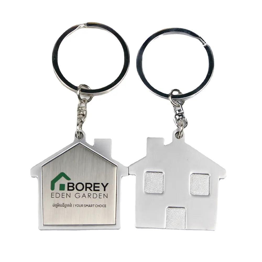 मौलिकता धातु Keychains घर आकार चाभी के छल्ले विज्ञापन उत्पादों के प्रचार कस्टम चाबी का गुच्छा लोगो