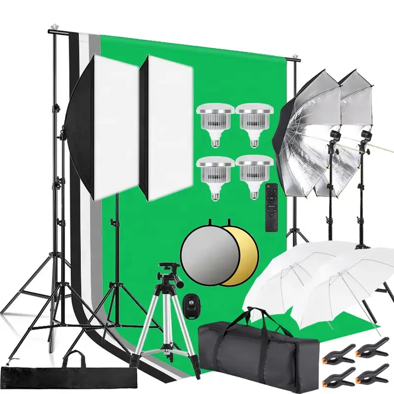 Équipement de Studio Photo Kit de toile de fond de photographie 2x3M support de fond boîte souple parapluie Kit d'éclairage