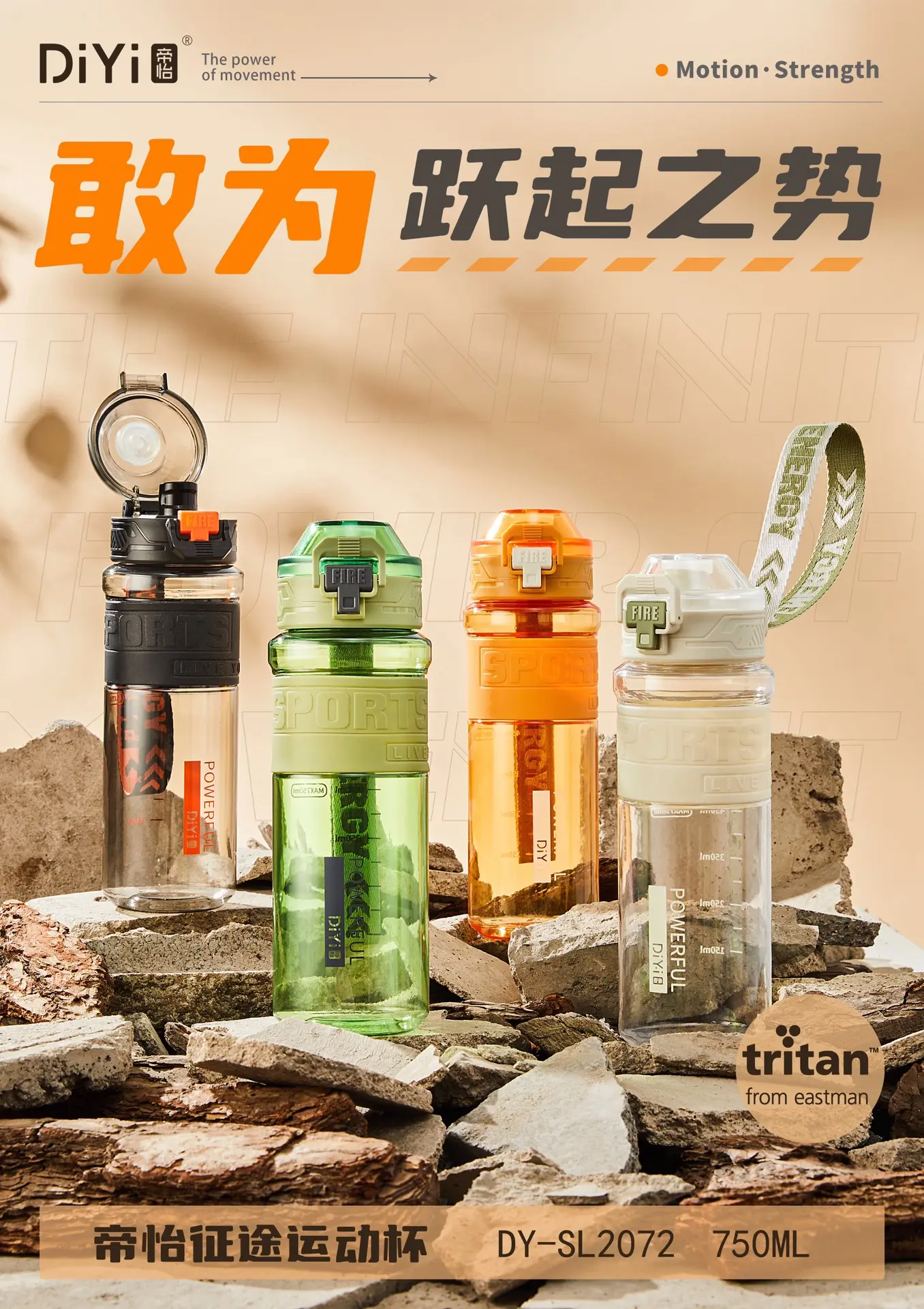 Tritan Materiaal Draagbare Handheld Waterfles Voor Outdoor Gym Fitness Zomer Sport Reizen Drinkfles