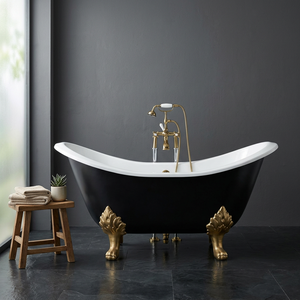 Baignoire ovale autoportante en métal noir avec pieds à griffes, baignoire de luxe pour adultes, utilisation en salle de bain, portable - Product Image 1