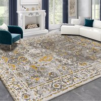 Tapis persan vintage, paillasson rétro vieilli, tapis en chenille gris imprimé, tapis carré en peluche pour salon, usage quotidien familial