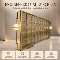 Paravent moderne en verre à motifs en acier inoxydable doré avec éclairage LED, cloison décorative pour hôtel et villa