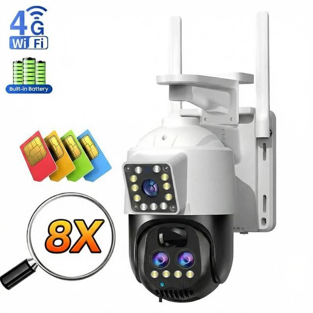 9MP Triple-Lens Wireless PTZ Camera 8x Zoom Two-Way Outdoor Night Vision IP67 360 View Built-in Microphone CMOS Sensor