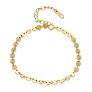 fashion minimalist jewelry 925 sterling silver small plain round Disc charm 18K gold plated choker chain gold plated bracelets