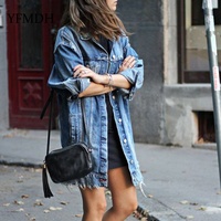 Veste en jean déchirée pour femme automne-hiver 2020, style boyfriend, coupe ample, manches longues, grandes tailles