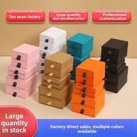 Boîte à bijoux en papier kraft carré de couleur unie, en stock, avec tiroir coulissant pour boucles d'oreilles, colliers, bagues, emballage