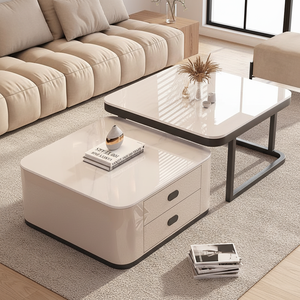 Mesa de Centro Nórdica de Madera y Vidrio Cuadrada Grande Extensible de Almacenamiento de Lujo Moderno Único a Precios de Mayoreo para Sala de Estar - Product Image 2