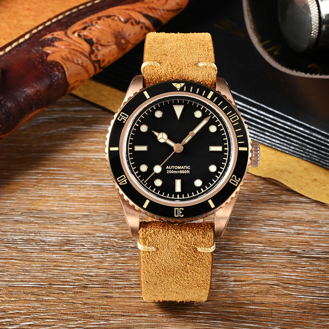 44mm Stainless Steel Vintage Diver Unisex Mechanical Watch 20 Bar Luminous Rubber/Leather Strap Pointer Dial Automatic Watch